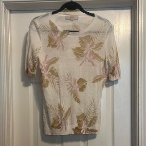 LOFT Women's Tropical Print Blouse - White and Gold